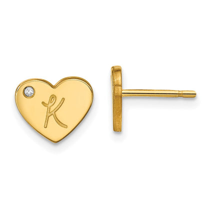 Vergoldet Sterlingsilber /gold Initiale Herz mit Diamant Ohrstecker