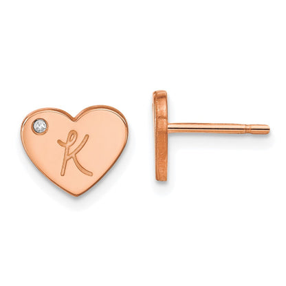 Roségoldbeschichtet Sterlingsilber /rose Initiale Herz mit Diamant Ohrstecker