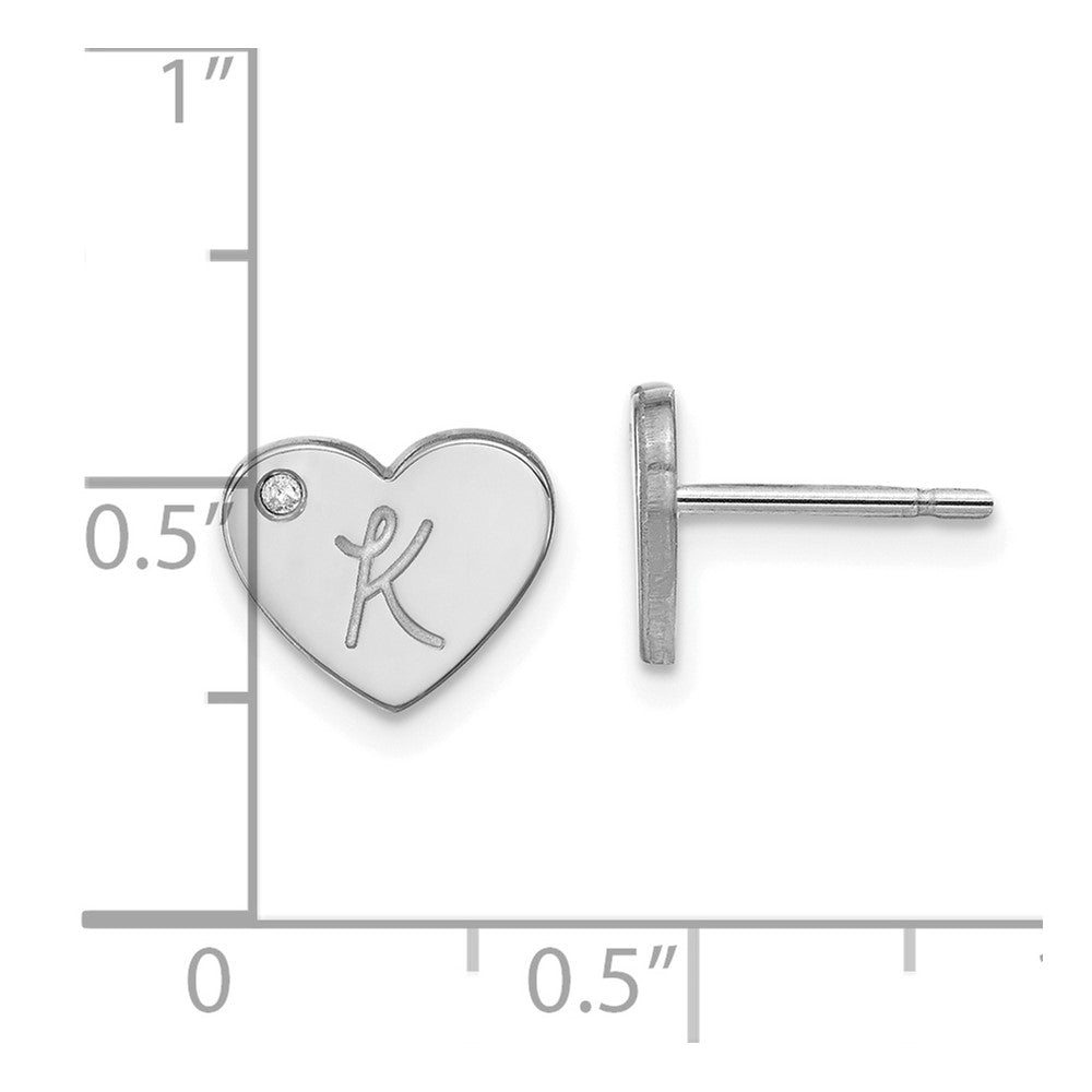 Sterlingsilber Silber/rhodiniert Initiale Herz mit Diamant Ohrstecker