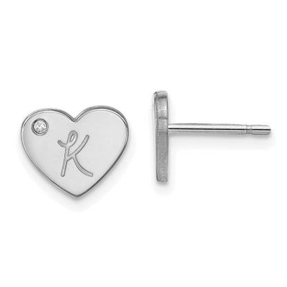 Sterlingsilber Silber/rhodiniert Initiale Herz mit Diamant Ohrstecker