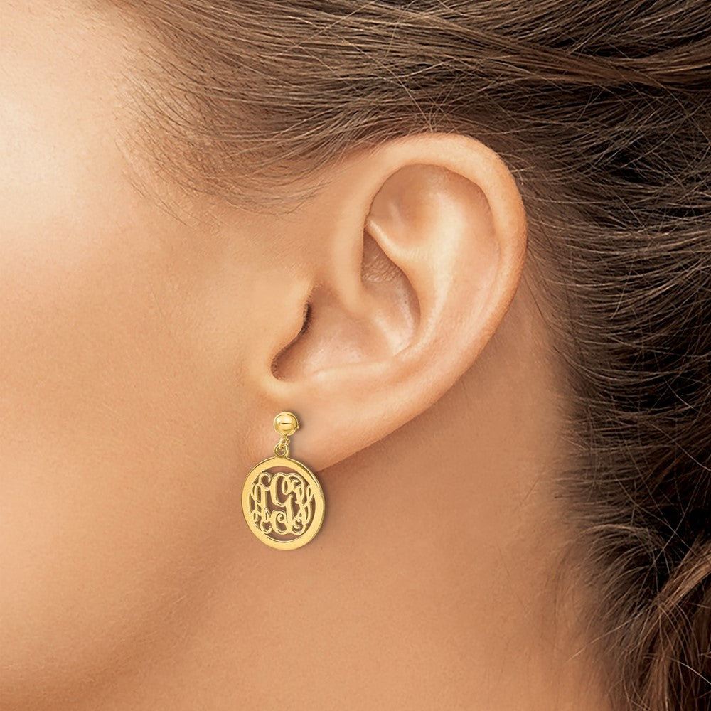 14K Gelbgold Rund Monogramm Ohrhänger