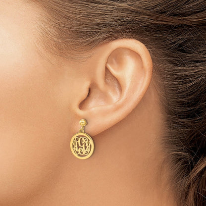 14K Gelbgold Rund Monogramm Ohrhänger