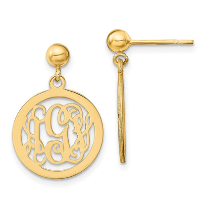 14K Gelbgold Rund Monogramm Ohrhänger