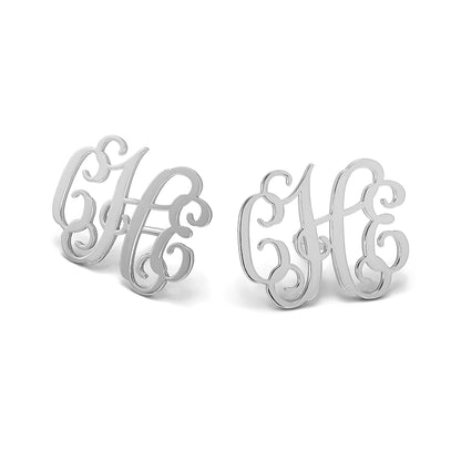 14K Weißgold Monogramm Ohrstecker