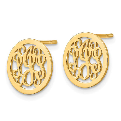 14K Gelbgold Klein Rund Monogramm Ohrstecker