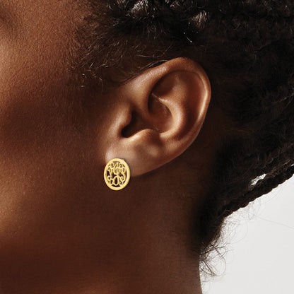 14K Gelbgold Klein Rund Monogramm Ohrstecker