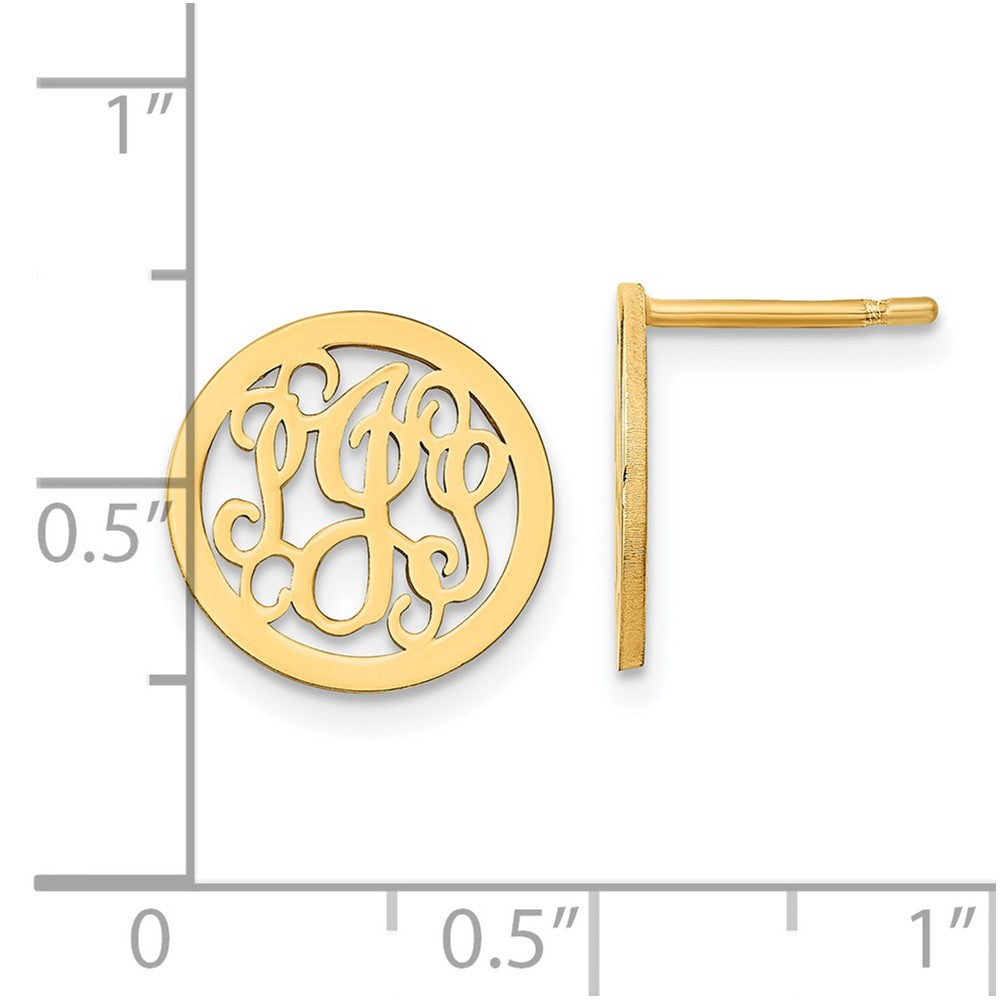 14K Gelbgold Klein Rund Monogramm Ohrstecker