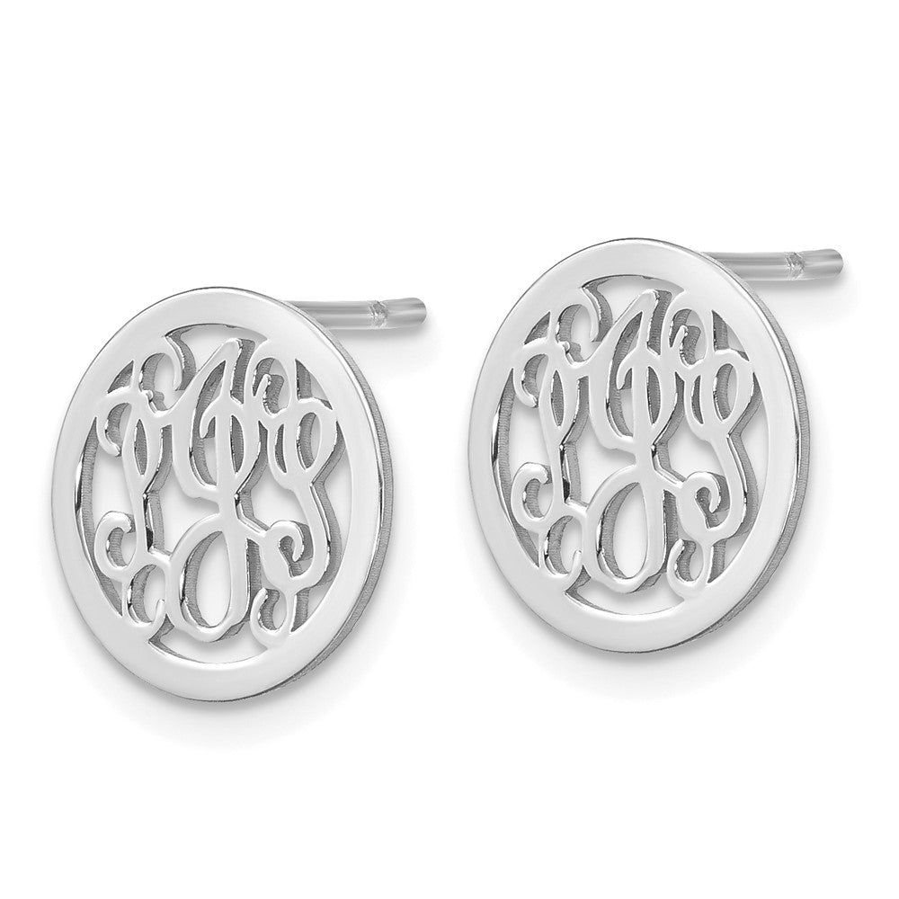 14K Weißgold Klein Rund Monogramm Ohrstecker