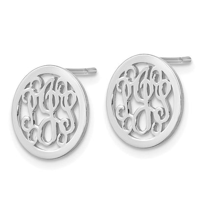 14K Weißgold Klein Rund Monogramm Ohrstecker