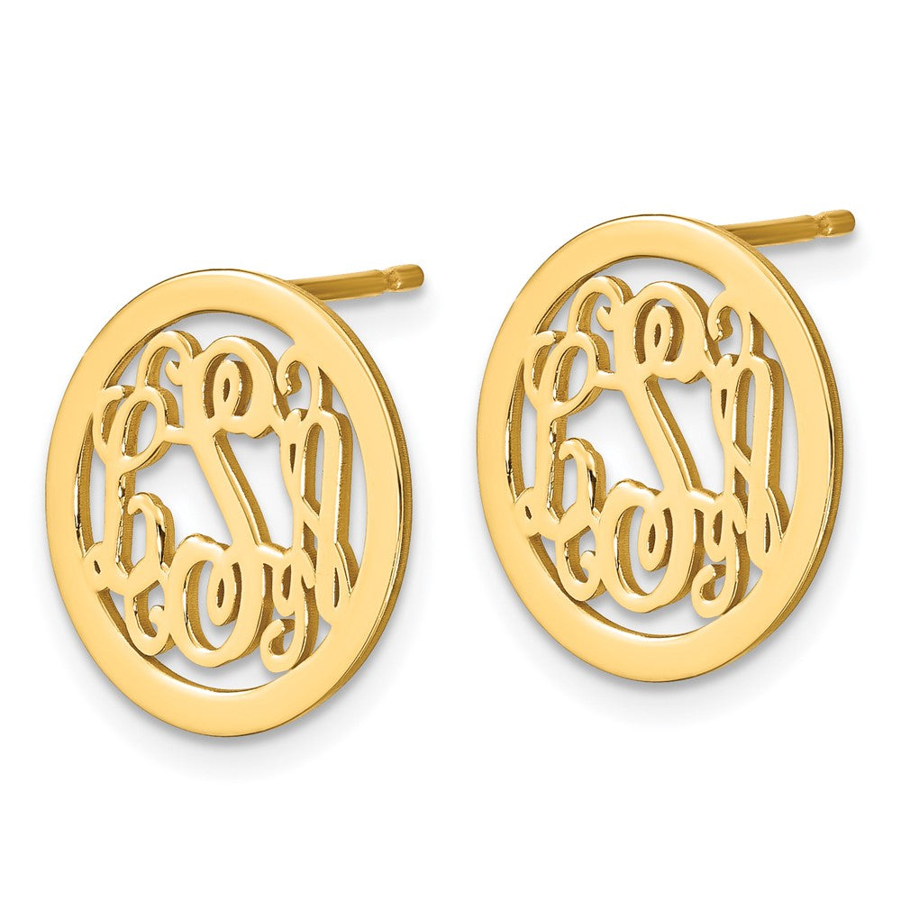 14K Gelbgold Rund Monogramm Ohrstecker