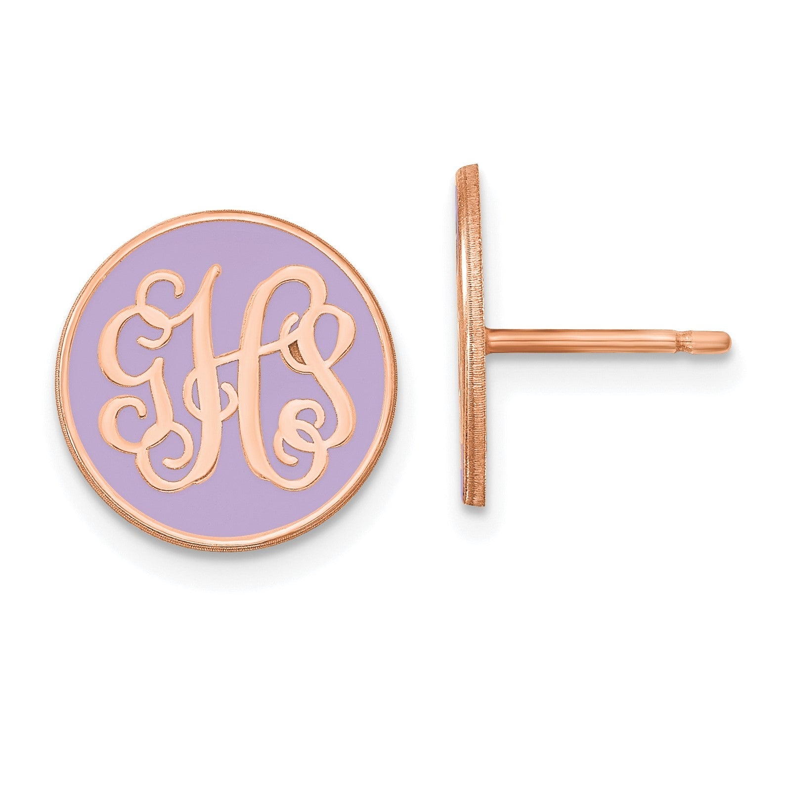 14K Roségold Rund Monogramm Epoxid Ohrstecker mit Rosa Beschichtet Yg