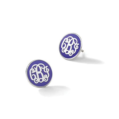 Sterlingsilber Rhodiniert Rund Monogramm Epoxid Ohrstecker