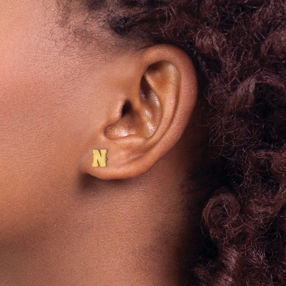 14K Gelbgold 14ky Gebürstet Buchstabe N Initiale Ohrstecker