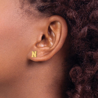 14K Gelbgold 14ky Gebürstet Buchstabe N Initiale Ohrstecker