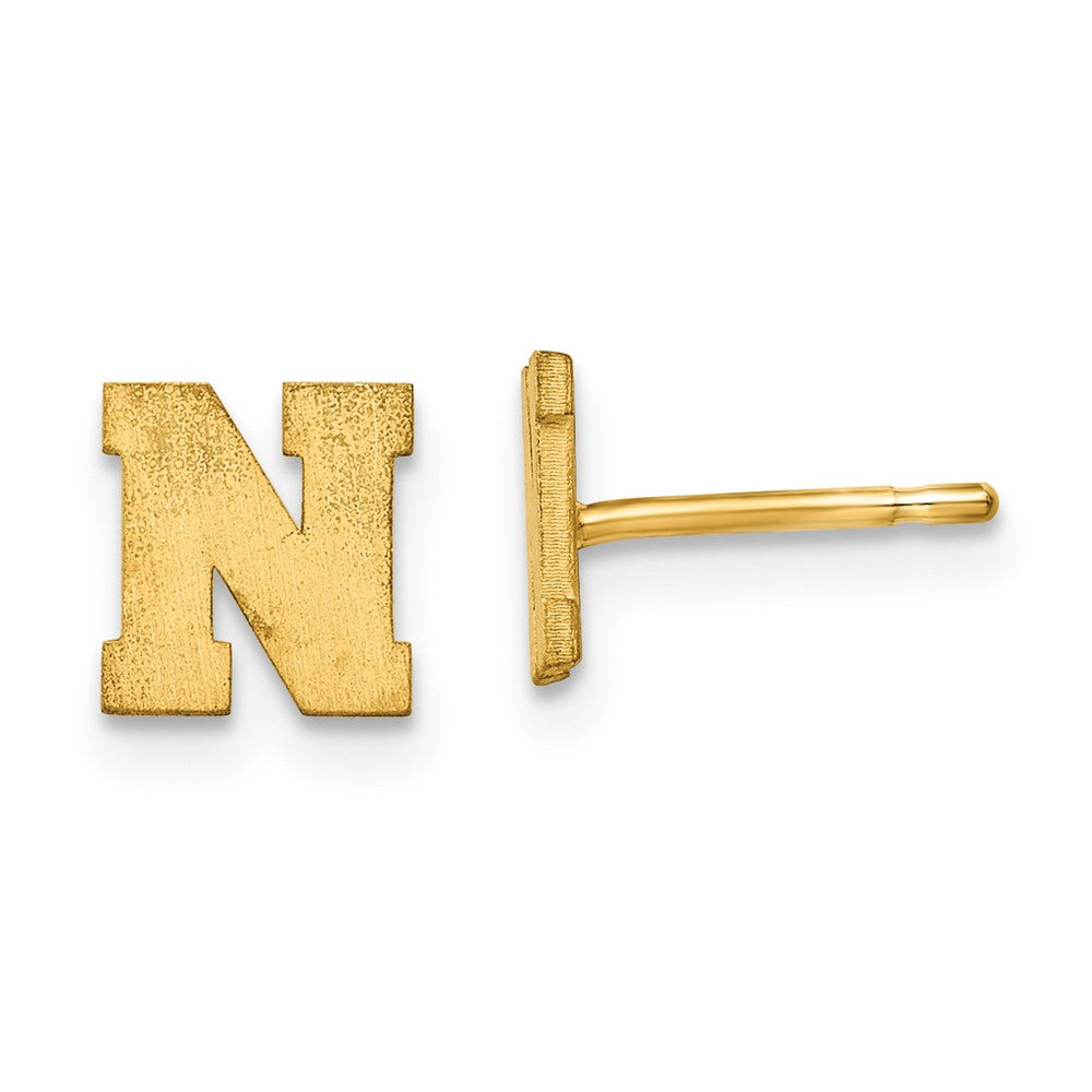 14K Gelbgold 14ky Gebürstet Buchstabe N Initiale Ohrstecker