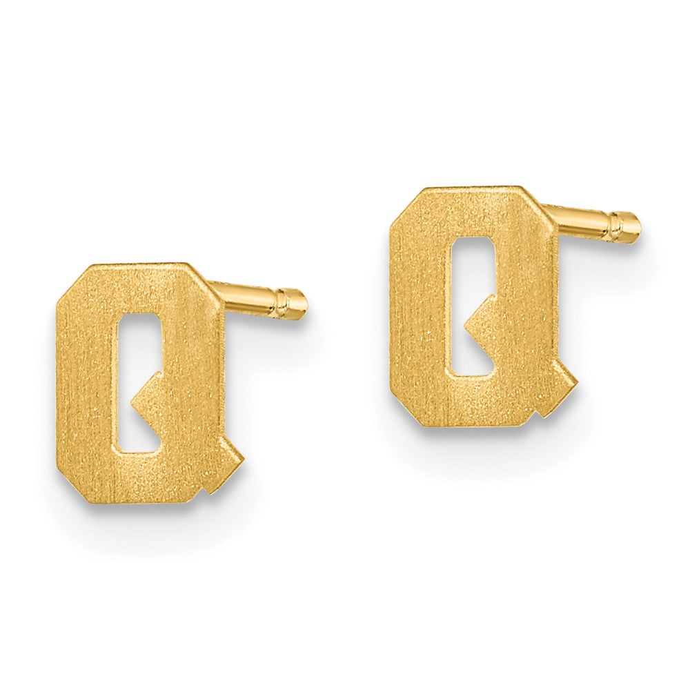 Vergoldet Sterlingsilber Gebürstet Buchstabe Q Initiale Ohrstecker
