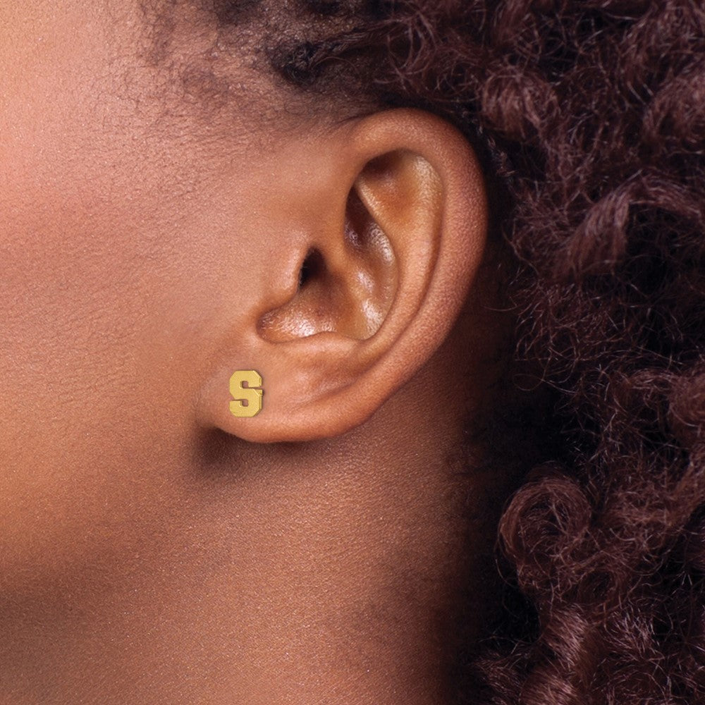 14K Gelbgold 14ky Gebürstet Buchstabe S Initiale Ohrstecker