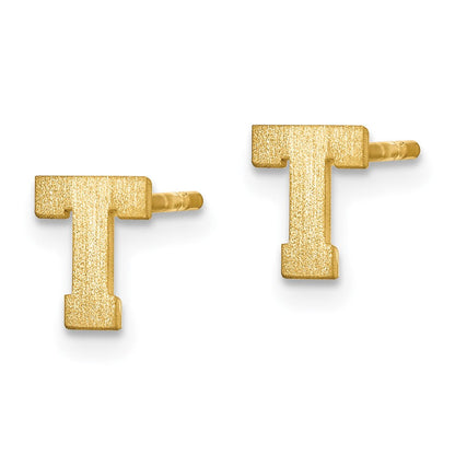 14K Gelbgold 14ky Gebürstet Buchstabe T Initiale Ohrstecker