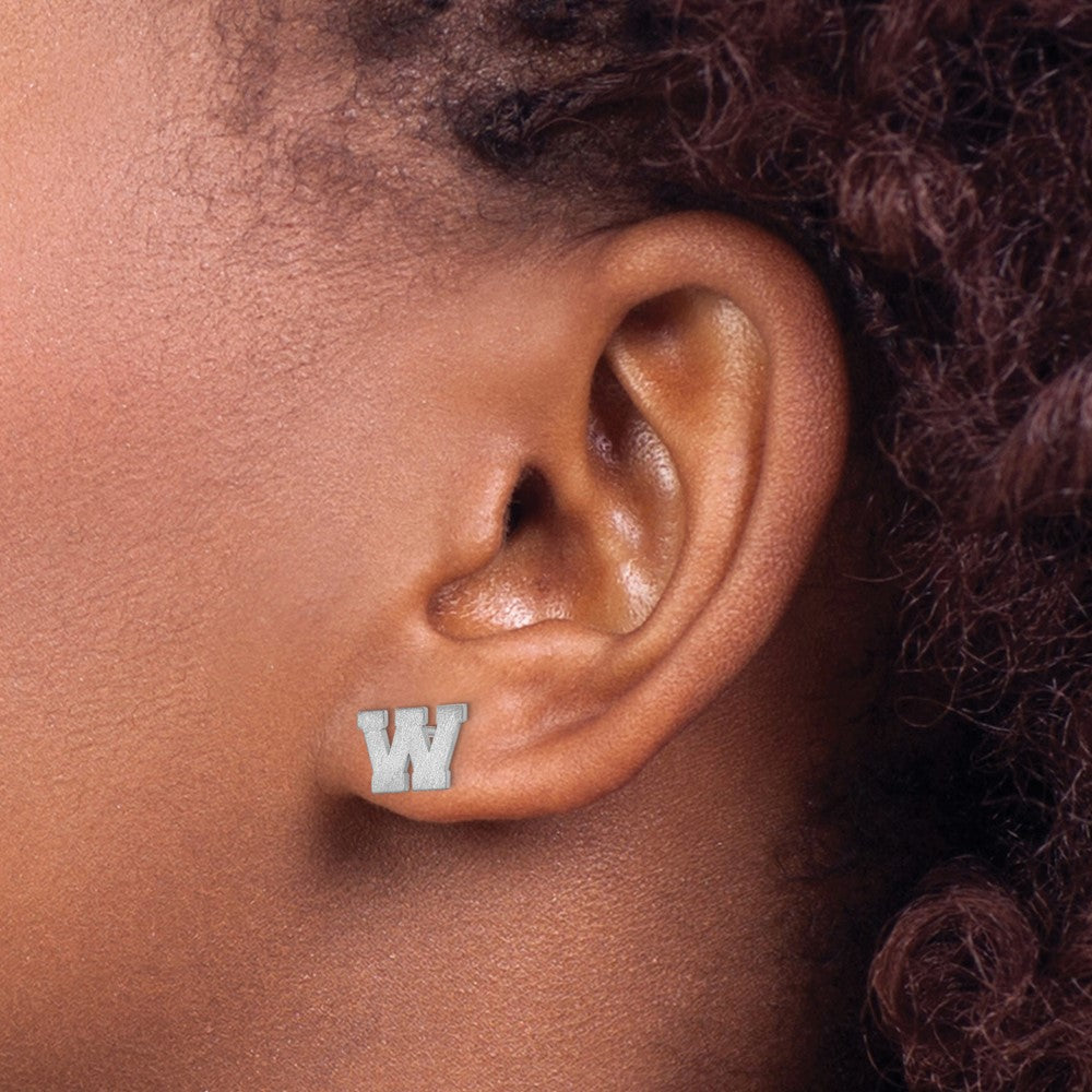 14K Weißgold 14kw Gebürstet Buchstabe W Initiale Ohrstecker