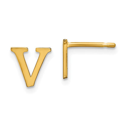 Vergoldet Sterlingsilber Buchstabe V Initiale Ohrstecker