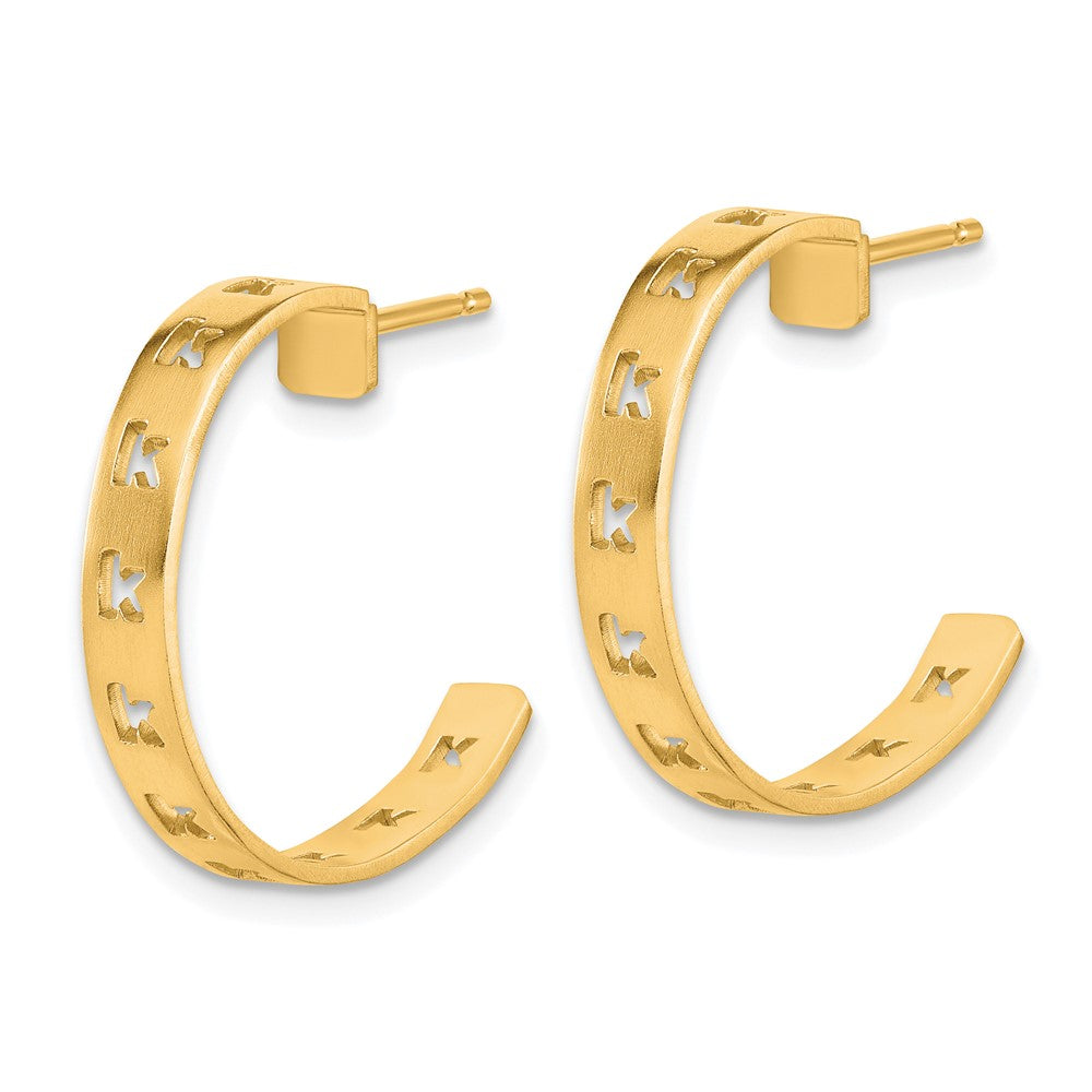14K Gelbgold Gebürstet Initiale Stecker Creolen