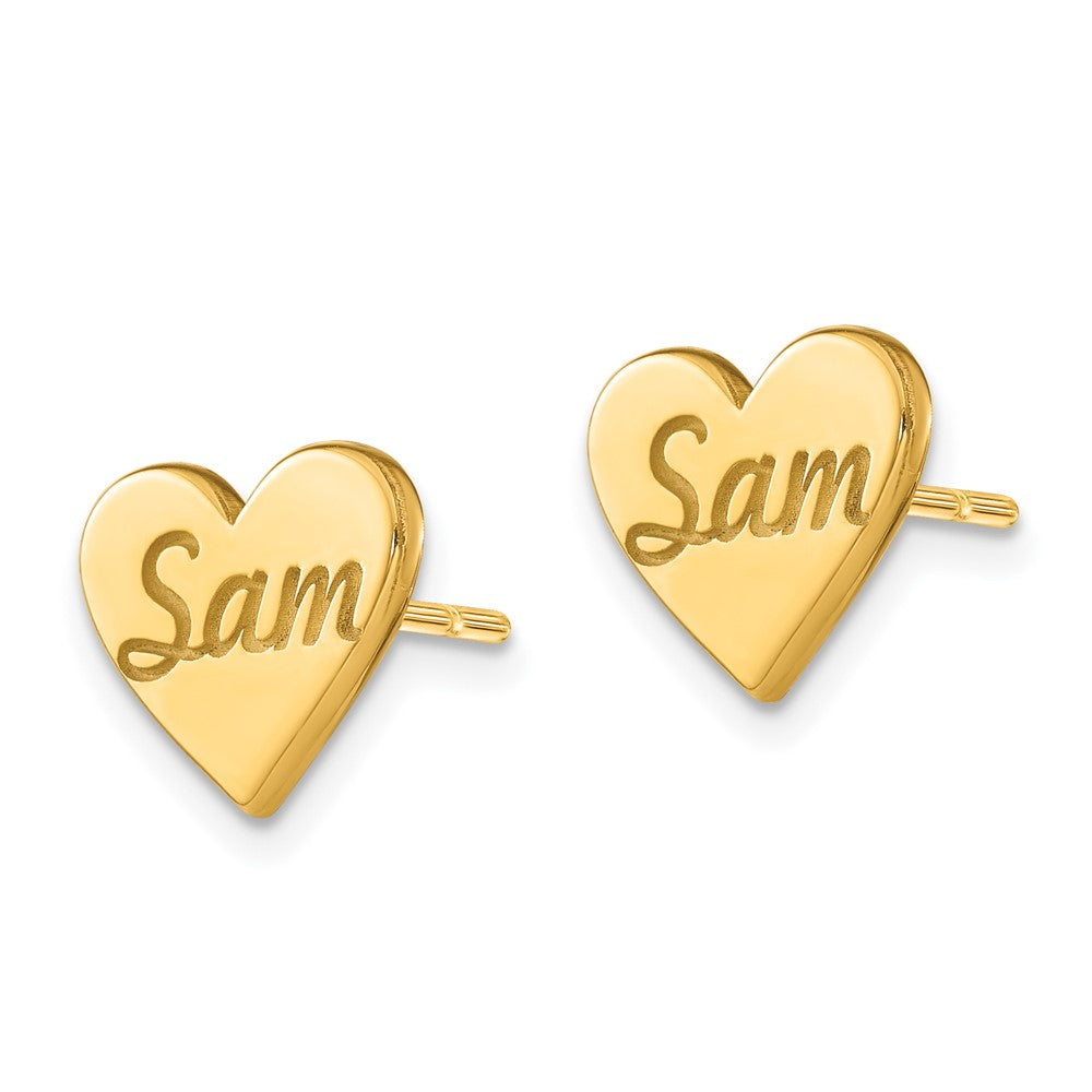 14K Gelbgold Klein Personalisiert Herz Ohrstecker