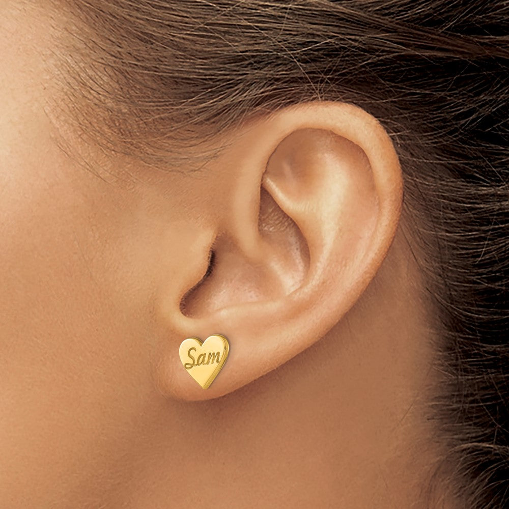 14K Gelbgold Klein Personalisiert Herz Ohrstecker