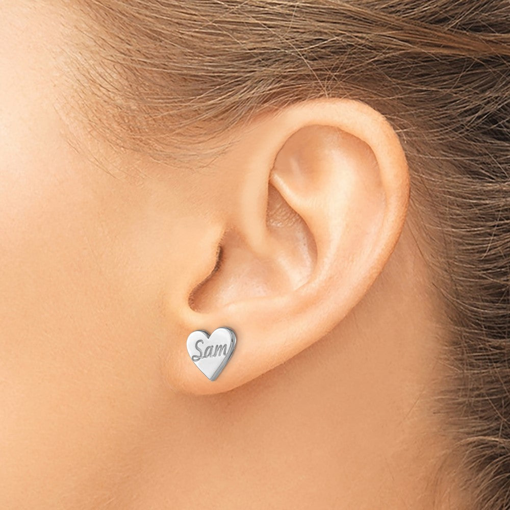 14K Weißgold Klein Personalisiert Herz Ohrstecker
