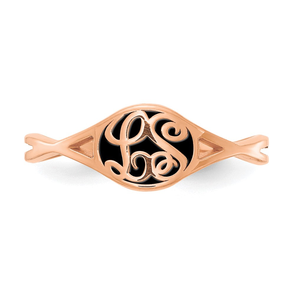 14K Roségold Gedreht Ring mit Epoxid Monogramm Ring (size 7 Nur)