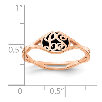 14K Roségold Gedreht Ring mit Epoxid Monogramm Ring (size 7 Nur)