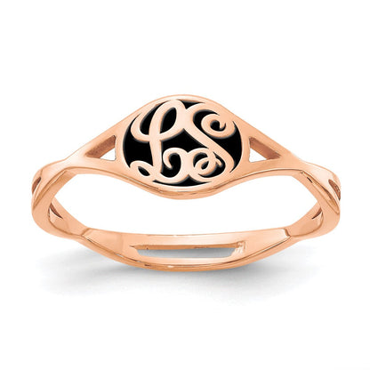 14K Roségold Gedreht Ring mit Epoxid Monogramm Ring (size 7 Nur)