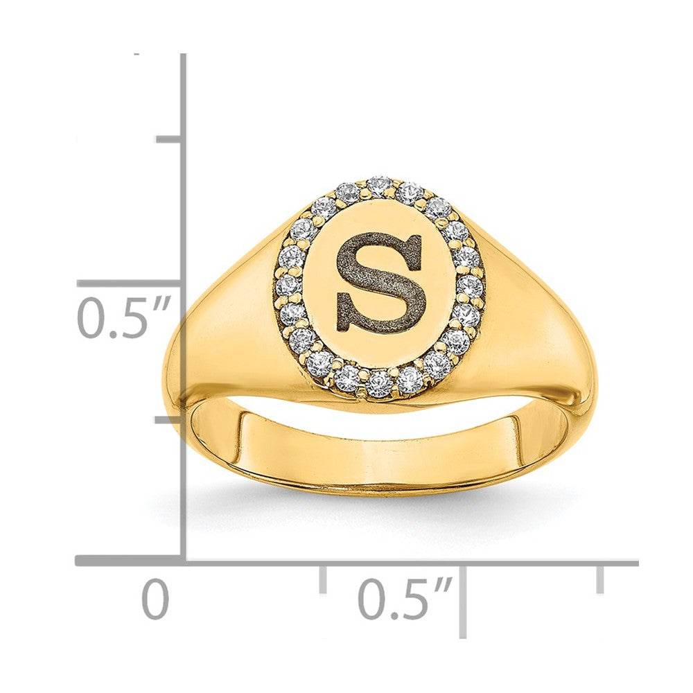 14K Gelbgold Ovaler Siegelring mit Initiale und echten Diamanten im klassischen Stil