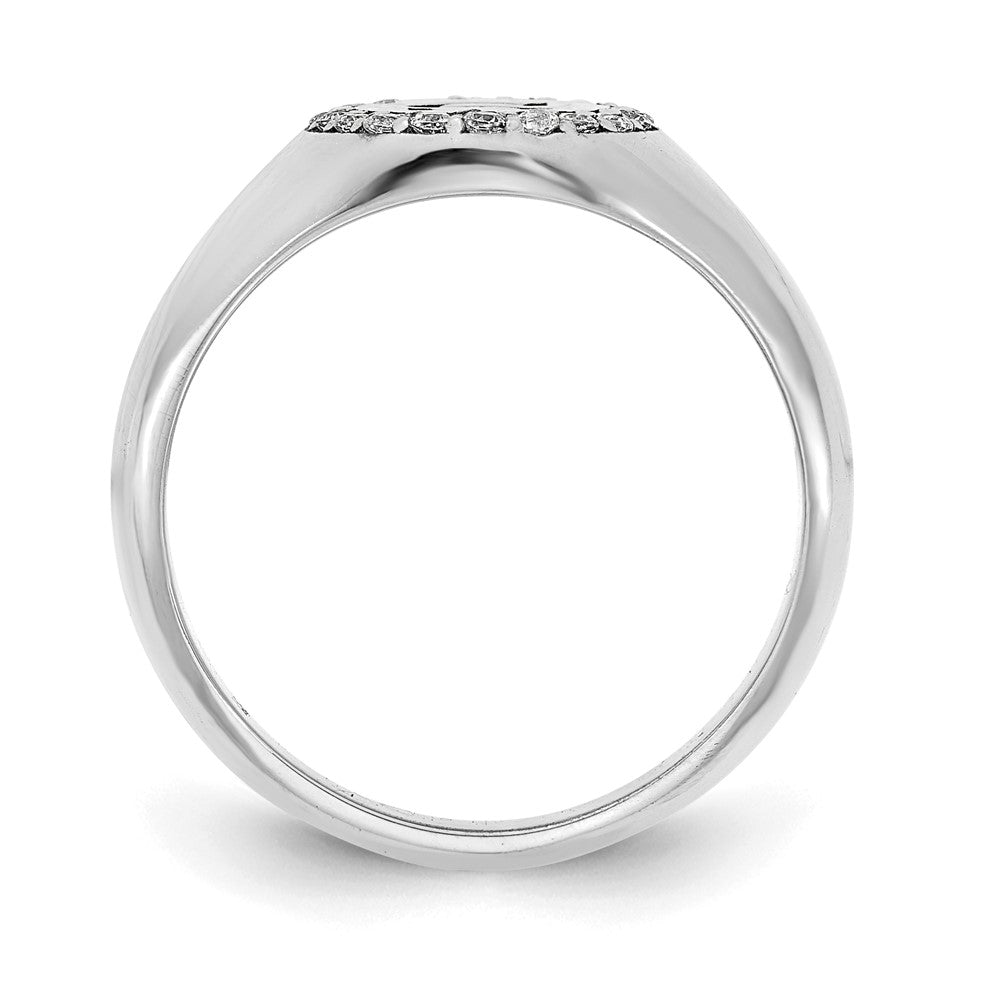 14K Weißgold Siegelring mit ovalem Initial und echtem Diamant, klassisch
