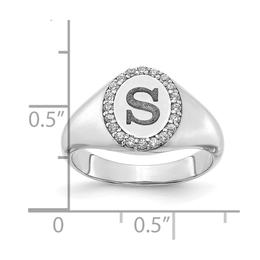 14K Weißgold Siegelring mit ovalem Initial und echtem Diamant, klassisch