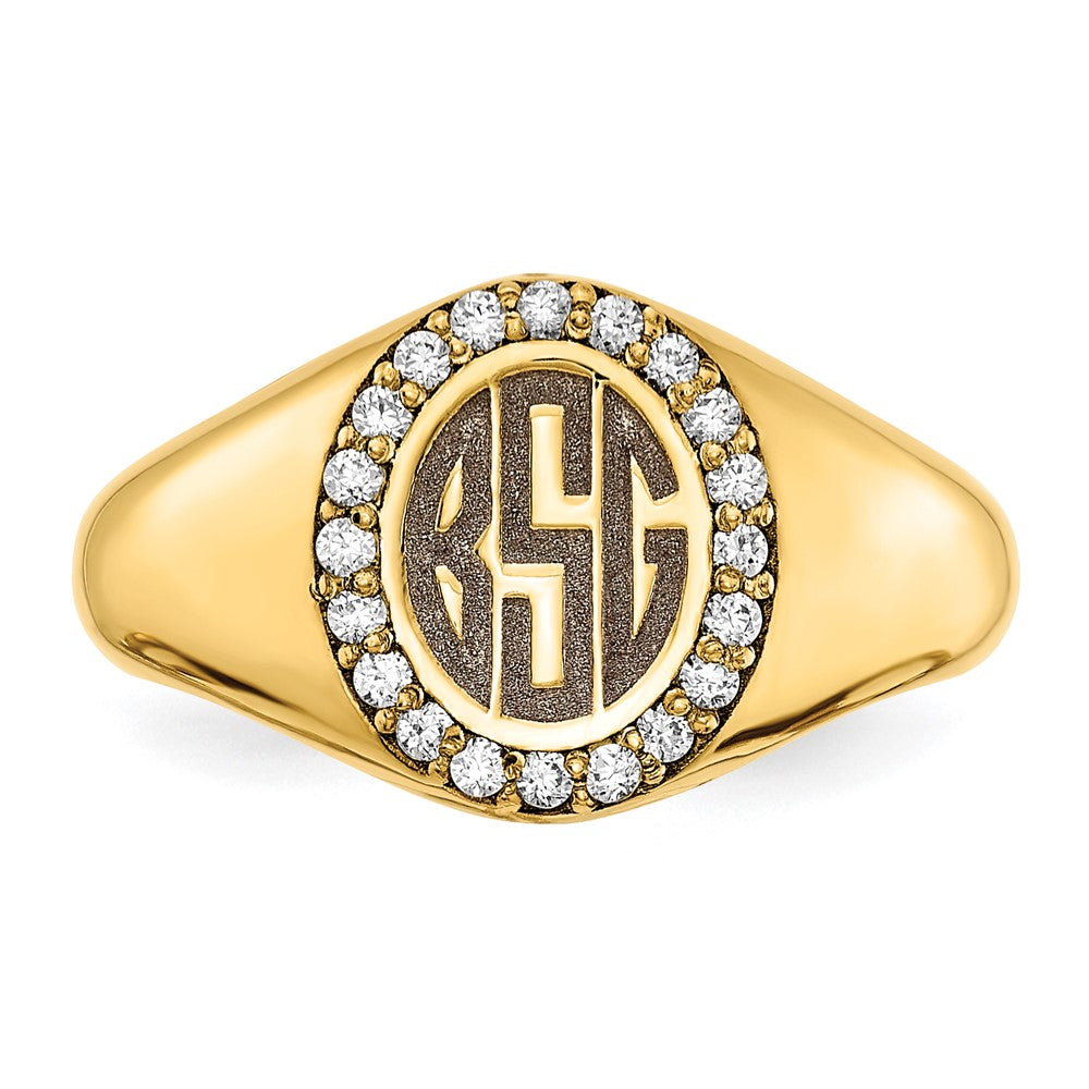 14K Gelbgold Großer Echter Diamant Oval Klassischer Monogramm-Siegelring