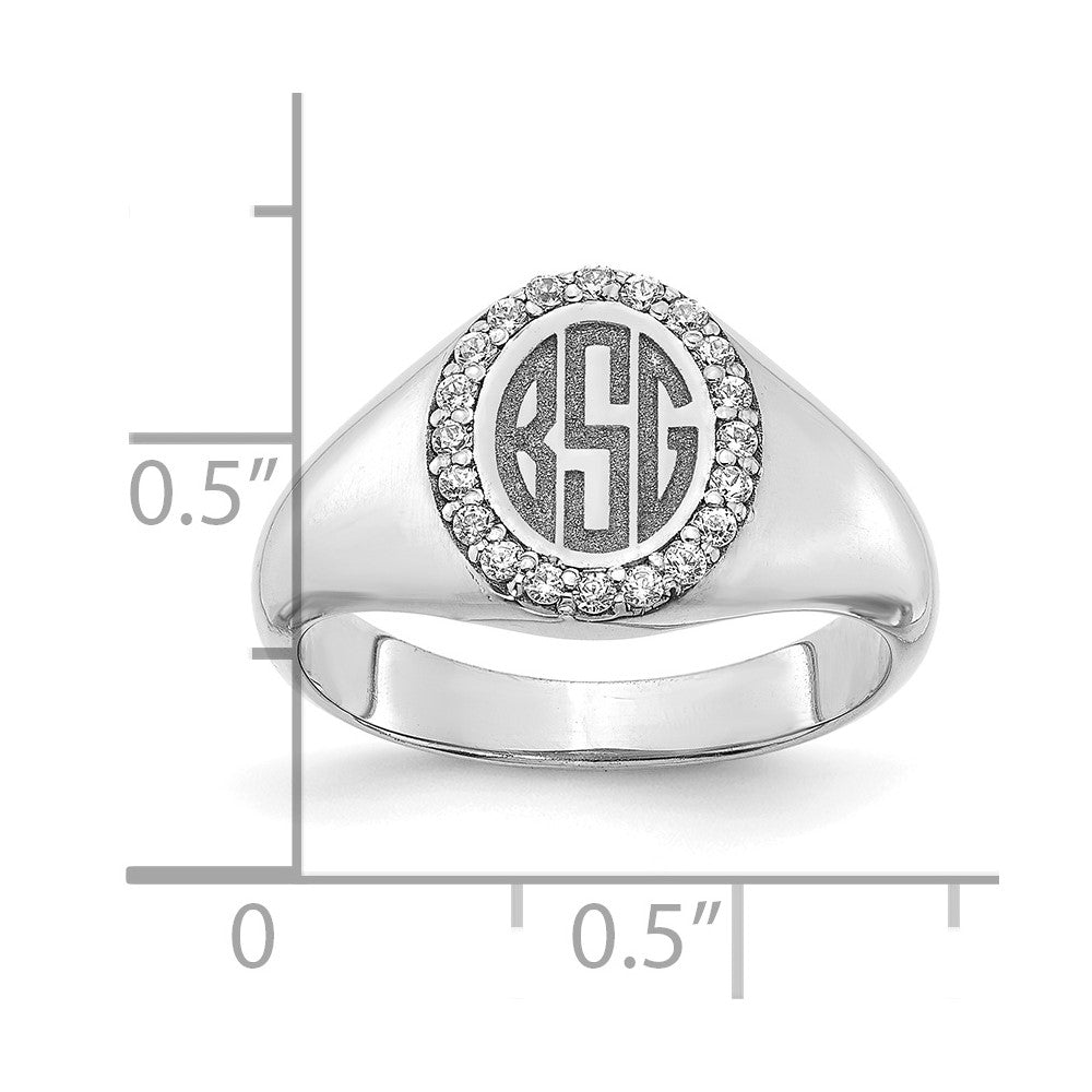 14K Weißgold Großer Echter Diamant Oval Klassischer Monogramm-Siegelring
