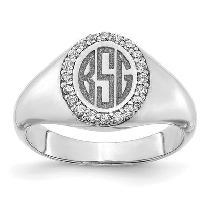 14K Weißgold Großer Echter Diamant Oval Klassischer Monogramm-Siegelring