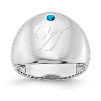 14K Weißgold Zigarrenring mit 1 personalisiertem Geburtsstein