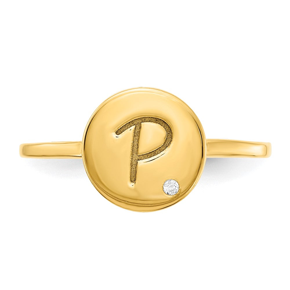14K Gelbgold Siegelring mit Initiale in Kreisform und echtem Diamant
