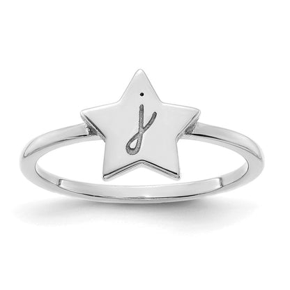 14K Weißgold Siegelring mit Initiale und Stern