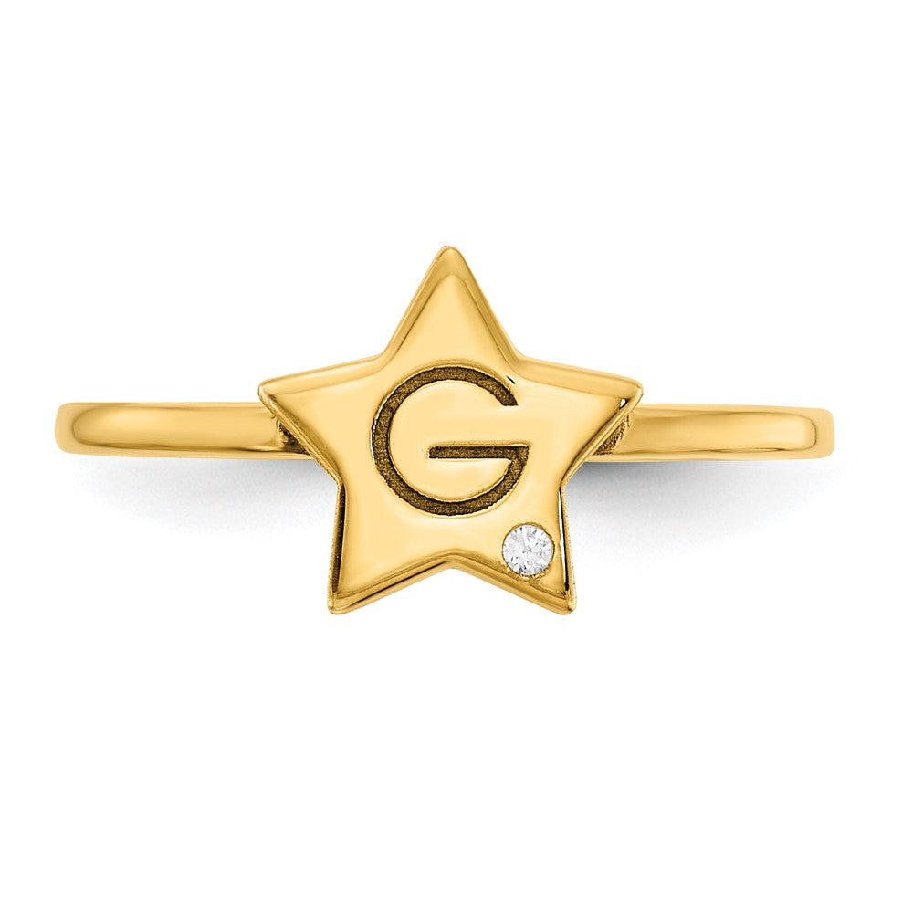 14K Gelbgold Siegelring mit Initiale, Stern und echtem Diamant