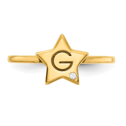 14K Gelbgold Siegelring mit Initiale, Stern und echtem Diamant