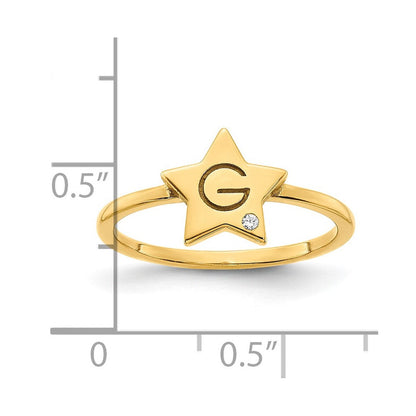 14K Gelbgold Siegelring mit Initiale, Stern und echtem Diamant