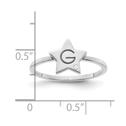 14K Weißgold Initial-Stern Siegelring mit echtem Diamant