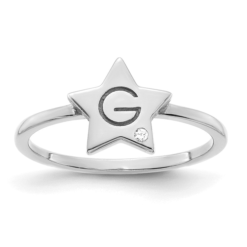 14K Weißgold Initial-Stern Siegelring mit echtem Diamant