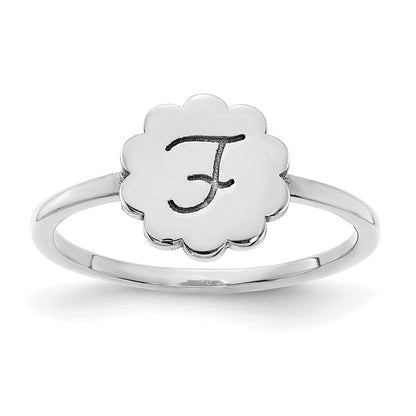 14K Weißgold Siegelring mit Blumen-Initiale