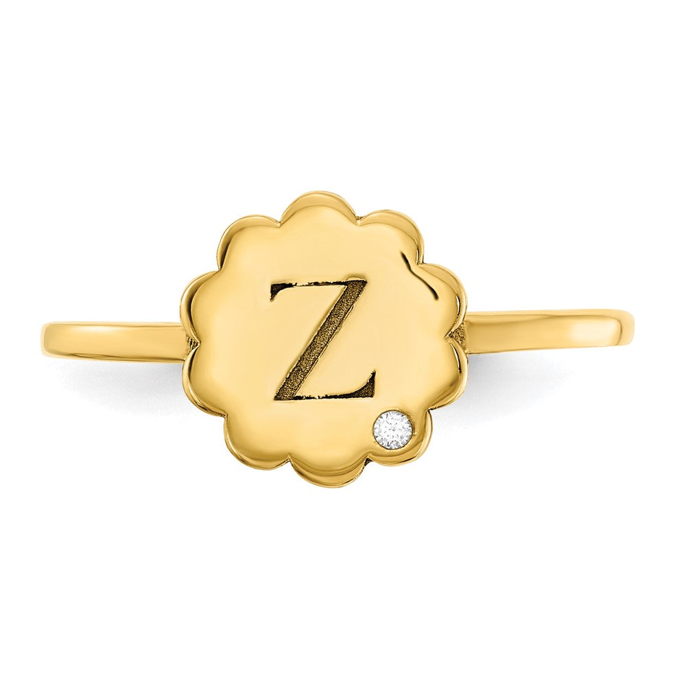 585 Gelbgold Initialen-Blumen-Siegelring mit echten Diamanten