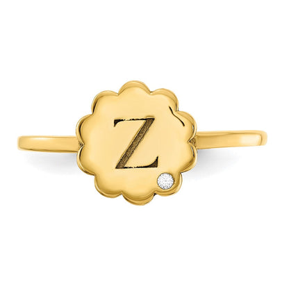 585 Gelbgold Initialen-Blumen-Siegelring mit echten Diamanten
