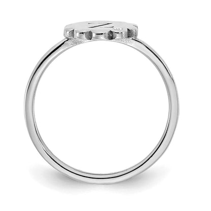 14K Weißgold Siegelring mit Initiale, Blume und echtem Diamant