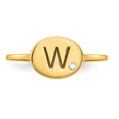 14K Gelbgold Siegelring mit ovalem Initial und echten Diamanten